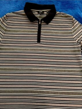 Men’s Express Black, White, Burgundy Striped Zipped Polo